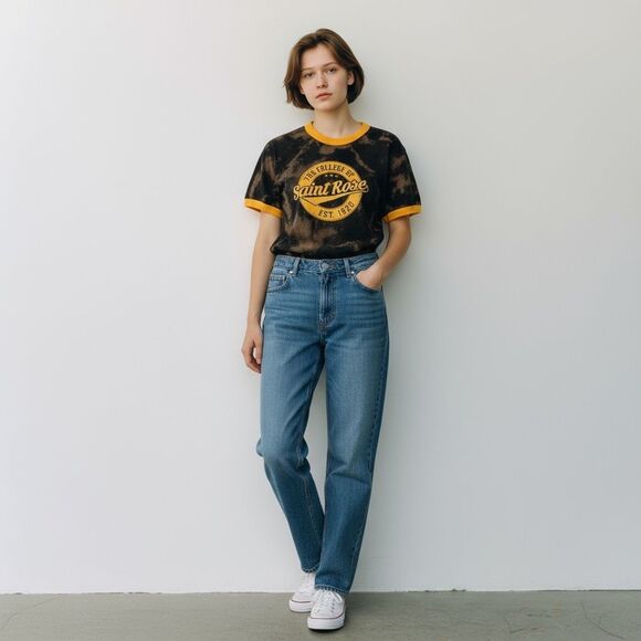 The College of Saint Rose Black Gray & Yellow Bleach Tie Dye Tee Shirt size M - Picture 1 of 6